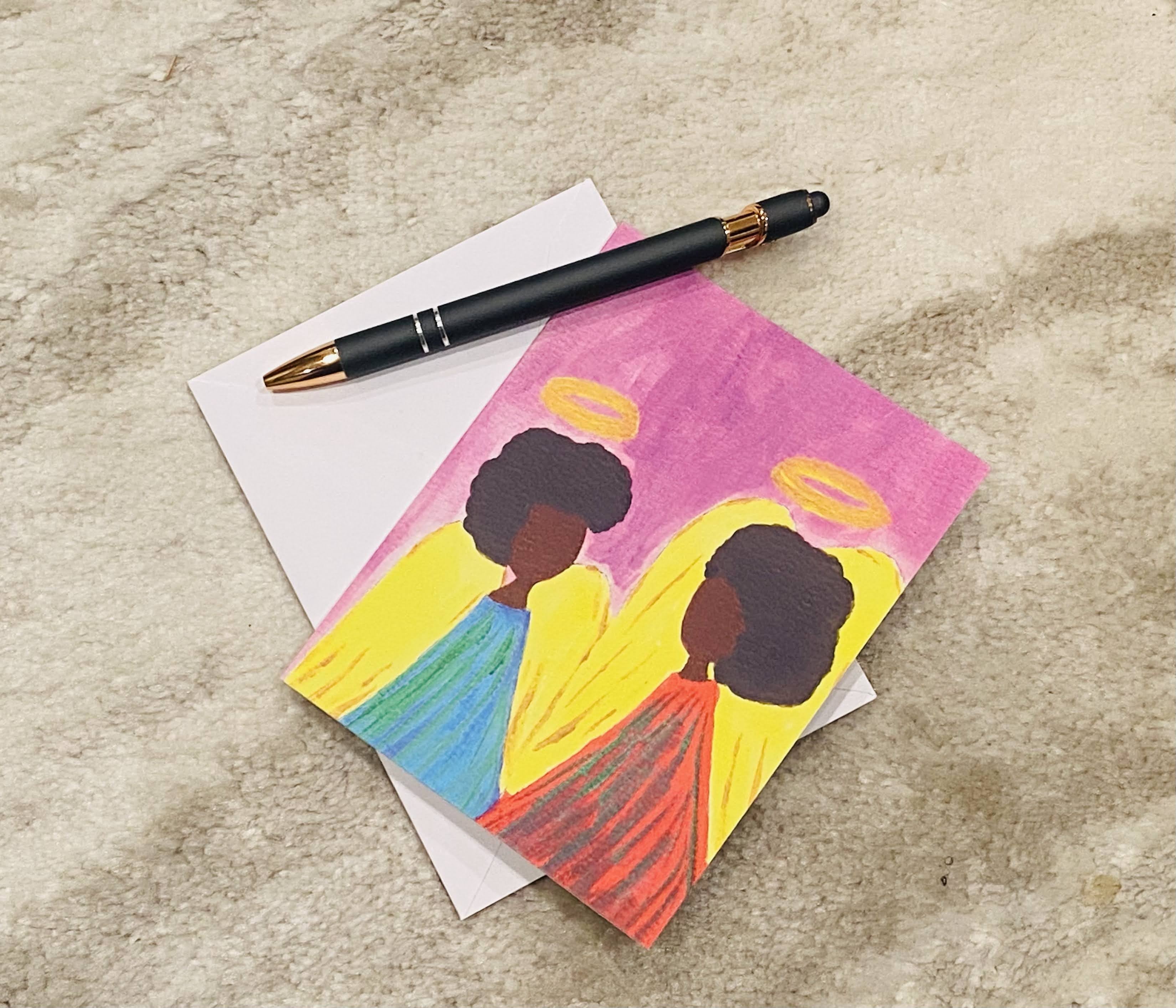 Two Angels Talking - Holiday Greeting Card