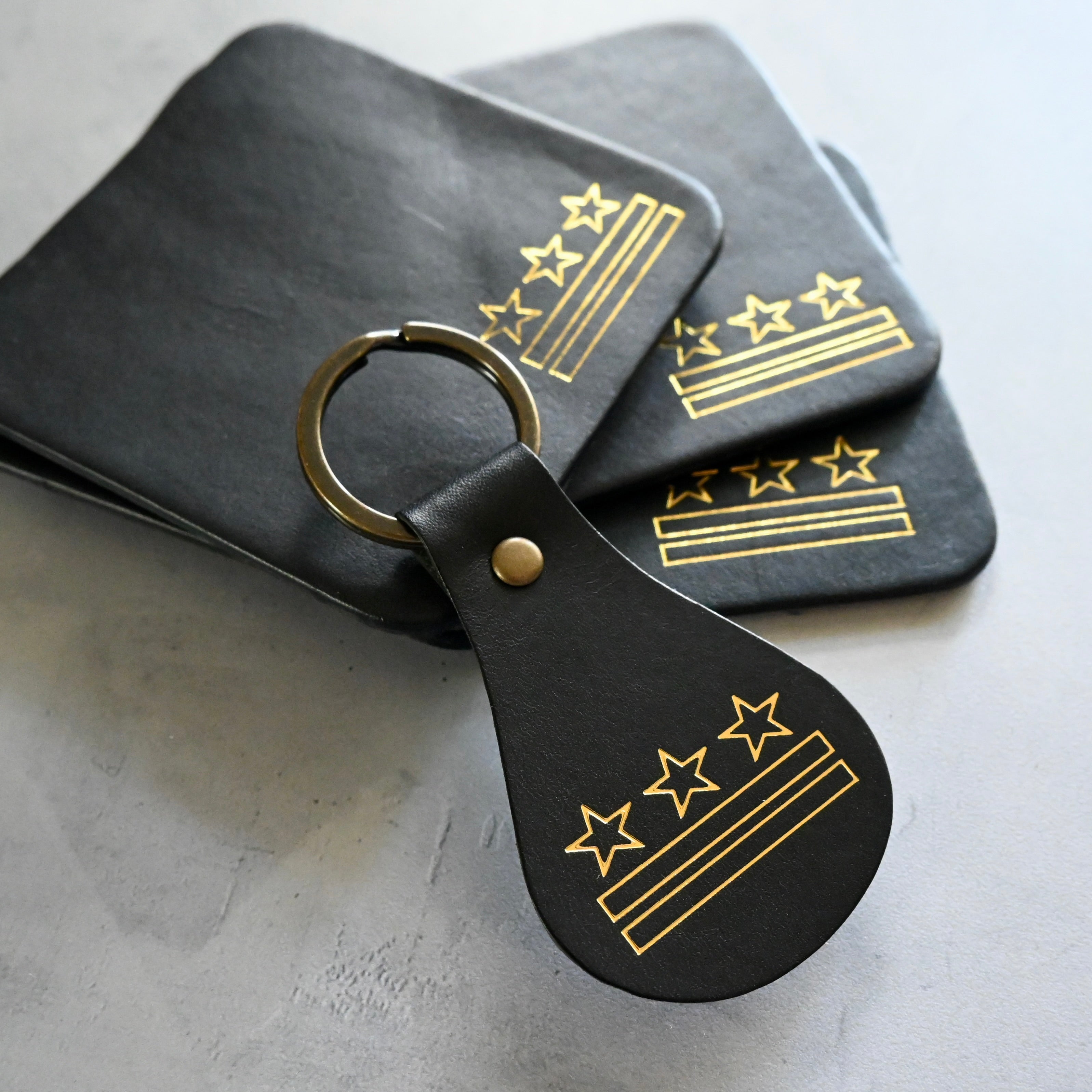Leather DC Flag Keychain