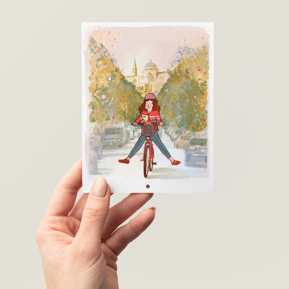 Postcard - Winter Bikeride, with Basilica in the background